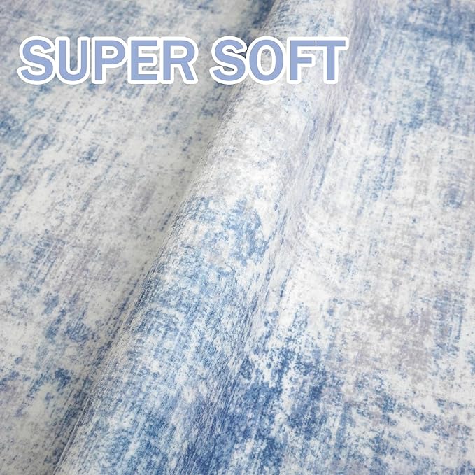 IOHOUZE Abstract Runner Rug 3x10 Ft Washable Runners for Hallways, Non Slip Kitchen Runner Printed Faux Wool Entryway Runner Indoor, Modern Abstract Floor Carpet for Hall Bedroom, Light Blue White