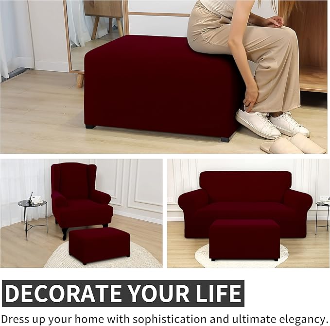 Easy-Going 100% Dual Waterproof Stretch Ottoman Cover Rectangle Folding Storage Stool Furniture Protector Soft Slipcover for Living Room with Elastic Bottom (X Large, Wine)