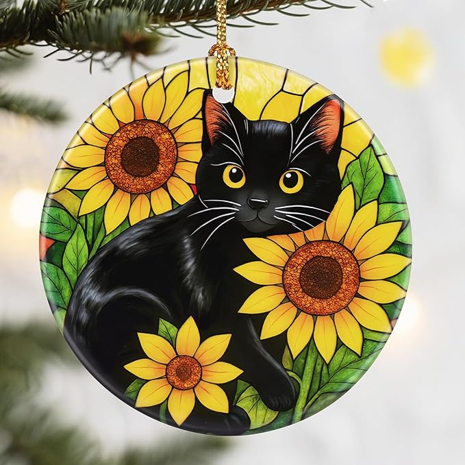 Christmas Ornaments, Dodosky 2.8in Ceramic Black Cat Ornament, Xmas Decor, Christmas Tree Ornaments, Xmas Decorations for Tree, Holiday Ornament, Gifts for Cat Lovers, Pet Gift, Gifts for Women, Mom