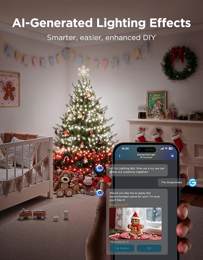 Govee Christmas Sparkle String Lights 66ft, RGBWIC String Lights with 250 Bullet-Head LEDs, App-Controlled, 140+ Scene Modes, 3D Shape Mapping, Music Sync, Works with Alexa, Indoor Holiday Decorations