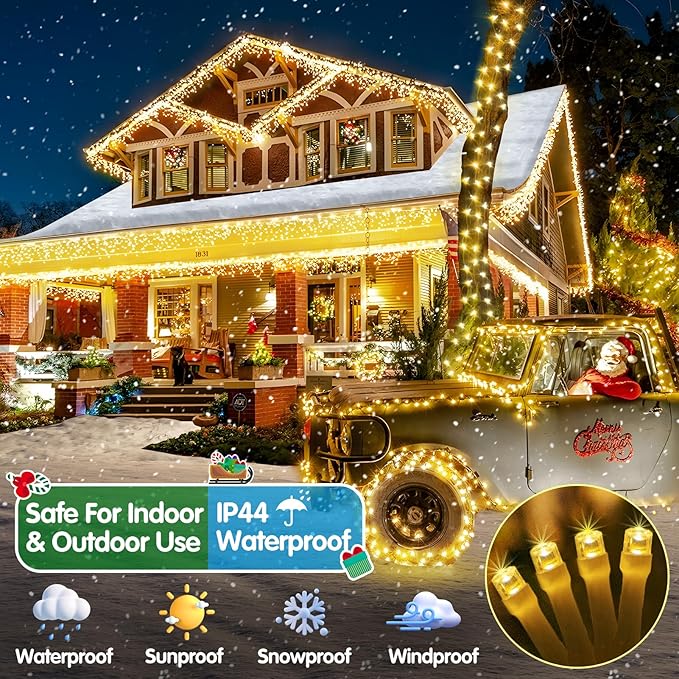 Heceltt Christmas Lights Outdoor, 522FT 1300 LED String Lights with 8 Lighting Modes, Timer Memory Twinkle Fairy Lights Waterproof Plug in for Xmas Tree Wedding Party Holiday Decor(Warm White)
