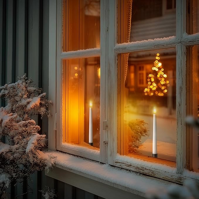 Homemory Wax Window Candles with Remote Timer Dimmer, Battery Operated Candlesticks with Holders, Christmas LED Candlesticks for Window Home Part Decor, 6 Pcs White