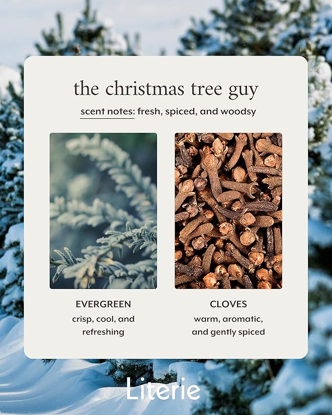 Literie NYC Inspired Scented Candle: The Christmas Tree Guy - Evergreen & Cloves Scent, 9oz, 50 Hour Burn, Vegan Soy & Coconut Blend Candle for Home Decor, Gift for Women & Men