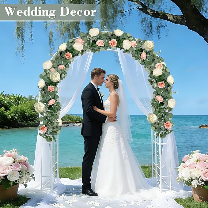 2 Pack 13Ft Artificial Eucalyptus Flower Garland with 16 White Peony Pink Rose, Baby Breath Fake Flowers Greenery Garland Floral Vine for Mantle Wedding Table Runner Centerpiece Backdrop Home Decor