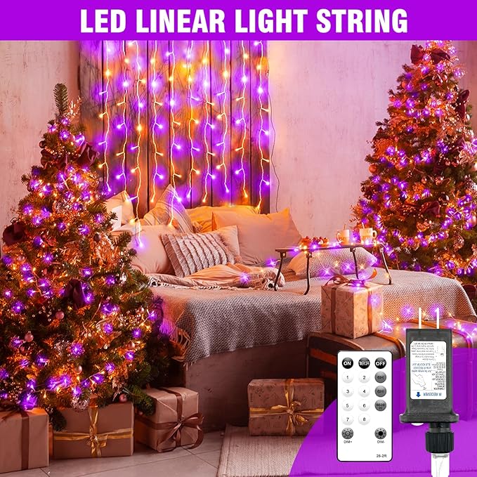 400FT Halloween String Lights Purple and Orange – LED Extra Long Outdoor Waterproof Fairy Lights with Remote, Dimmable Timer Decorative Lights for Yard, Party, Home, Holiday Décor (Purple Orange)