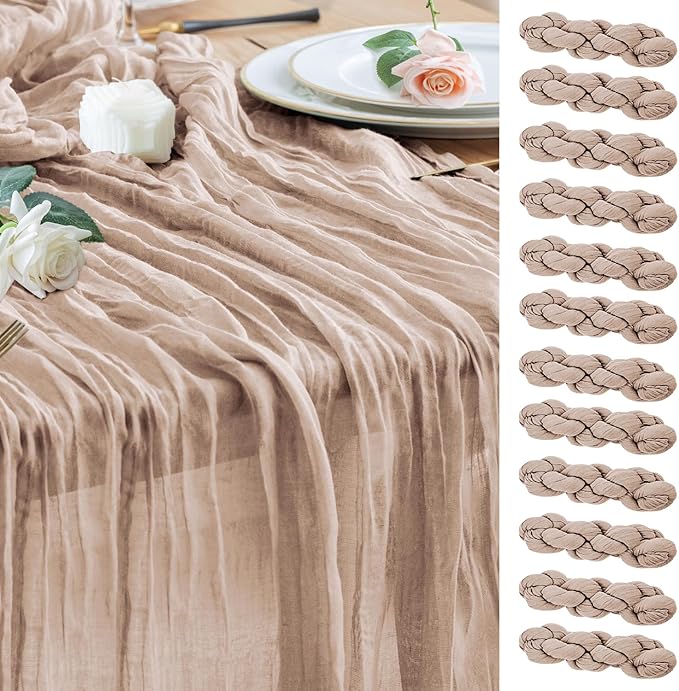 Wokceer Cheesecloth Table Runner 12Pack 10FT Nude Pink Christmas Gauze Cheese Cloth Table Runner for Party Long Rustic Sheer Table Runners for Baby Bridal Shower Wedding Easter Table Decor