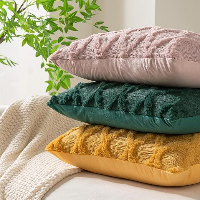 Set of 2 Soft Moroccan Throw Pillow Covers 20x20 Inch Plush Boho Decorative Pillow Cover Accent Cushion Case for Couch Sofa Bed, Dark Green