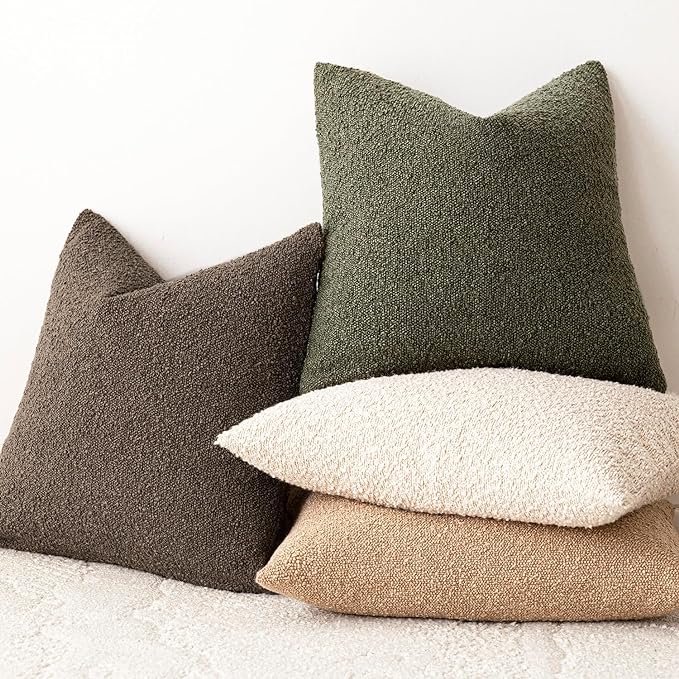 Foindtower Pack of 2, Decorative Textured Boucle Throw Pillow Covers Neutral Accent Solid Pillow Cases Cozy Soft Couch Cushion Case for Chair Sofa Bedroom Living Room Home Decor 22x22 Inch Light Brown