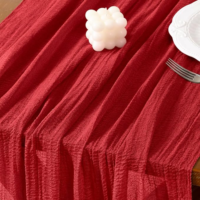 Socomi Red Cheesecloth Table Runner Valentine's Day Gauze 120 Inch Rustic Boho Cheese Cloth Runner for Wedding Party Baby Bridal Shower Centerpiece Decoration Holiday Home Decorations
