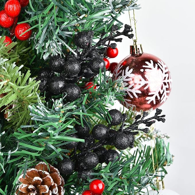 Lvydec 16pcs Christmas Glitter Berry Stems, 7.8" Artificial Christmas Picks for Christmas Tree Ornaments, DIY Xmas Wreath, Crafts, Holiday and Home Decor (Black)