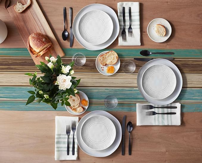 Cotton Linen Table Runner Dresser Scarves Extra Long 13X120 Inches Retro Rustic Barn Wood&Teal Green Brown Non-Slip Burlap Rectangle Table Setting Decor for Wedding Party Holiday Dinner Home