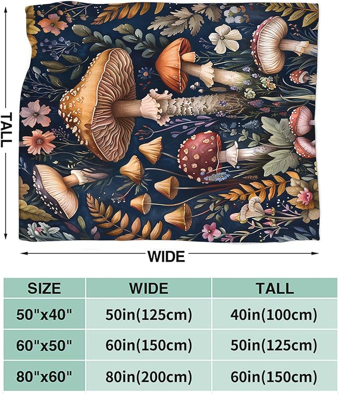 Tijuboni Mushroom Throw Blanket Mushroom Gifts for Girls Women Boys Men Kids Adults Soft Flannel Fleece Blanket for Couch Sofa Bed Home Decor 60"x80"