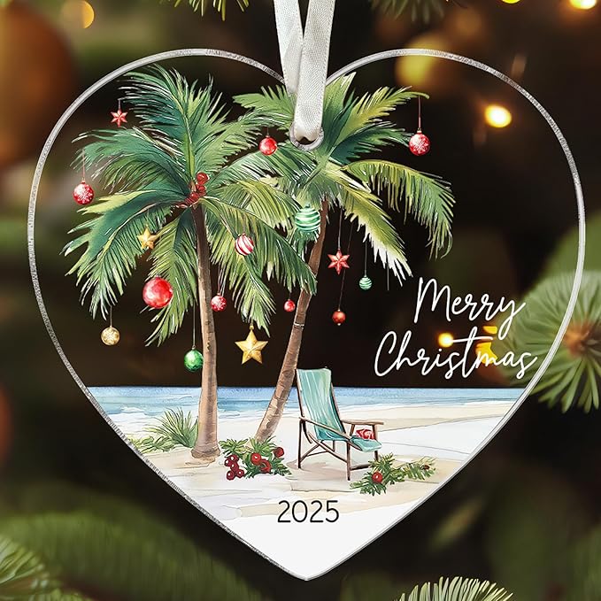 Tropical Christmas Palm Tree Ornament - Palm Tree Christmas Ornaments - Tropical Coastal Beach Ornaments 2025 - Acrylic Hanging Ornament 2025