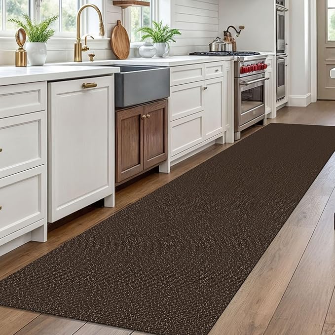 EARTHALL Washable Runner Rug 3x10 Ft Non Slip Runners for Hallways Long Cotton Rubber Backed Kitchen Runner Braided Indoor Floor Carpet Runners for Entryway, Hallway, Kitchen, Brown/Coffee