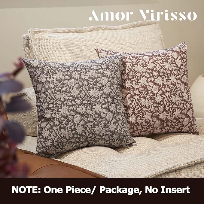 Amor Virisso Floral Throw Pillow Covers 24x24 Couch Pillows for Living Room Bed Block Print Decorative Accent Throw Pillow Covers Farmhouse Neutral Pillow Covers Sofa Pillows 1PC, Brown