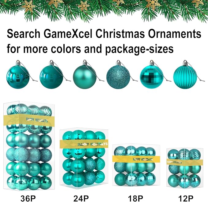 Teal 3.2" Large Christmas Balls - Christmas Tree Decoration Ornaments Shatterproof Hanging Balls for Birthday Halloween Holiday Wedding Decorations Set of 10pcs