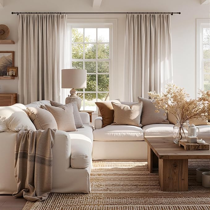 jinchan Taupe Linen Blend Curtain 84 inch Length 1 Panel for Sliding Door, Light Filtering 100 inch Extra Wide Living Room Drape with Rod Pocket Back Tab(100W x 84L, Taupe)