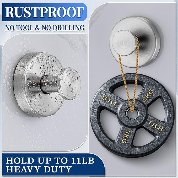 Suction Cup Hooks No Drill Stainless Steel Shower Hooks Towel Hook Heavy Duty on Smooth and Non-Porous Surfaces in Bathrooms Kitchen Bedroom (2, Brushed Nickel)