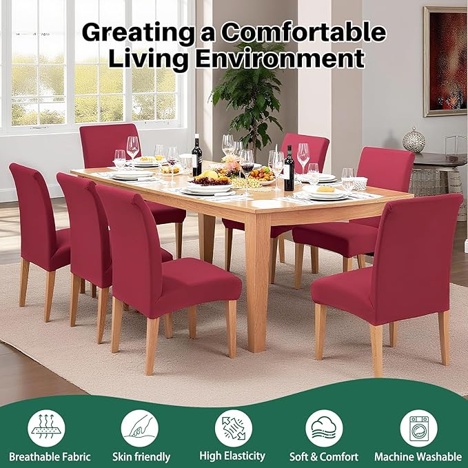 Dioxide High Stretch Chair Covers for Dining Chairs, Washable Dining Chair Covers Set of 4, Soft Dining Chairs Seat Covers, Parsons Chair Slipcover Protectors for Home Hotel Restaurant Banquet