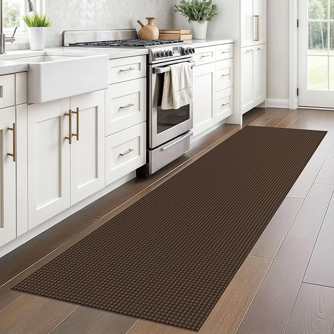 Braided Runner Rug 2x8 Ft Washable Runners for Hallways Non Slip Rubber Backed Kitchen Runners Cotton Entryway Runner Indoor, Woven Floor Carpet for Hall Kitchen Bedroom, Brown