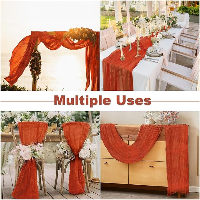 JOYIT 2 Pack Cheesecloth Table Runner 35" x 120" – Boho Table Runner Set for Wedding, Birthday, and Party Decor, Romantic Gauze Table Runner for Rustic and Elegant Tablescapes (Terracotta)