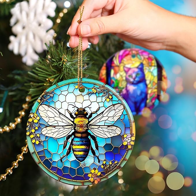 Touber Bee Ornament, Christmas Ornament, Christmas Decoration, Holiday Present Idea, Heirloom Keepsake, Round Ceramic, Gift Exchange, Bauble Present, Gift Idea, Bee