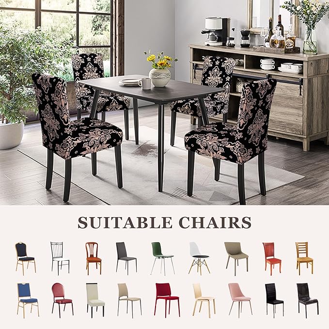 Sufdari Dining Chair Covers,Kitchen Chair Cover,Parsons Chair Slipcover,Spandex Chair Protectors for Dining Room Stretch Chairs Cover Set of 8 -Black Khaki
