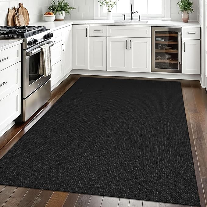 EARTHALL Woven Area Rugs 5x7 Ft Washable Living Room Rugs Non Slip Rubber Backed Dining Room Rug Braided Bedroom Rugs Indoor Floor Carpet for Living Room, Bedroom, Dining Room,Black/Grey