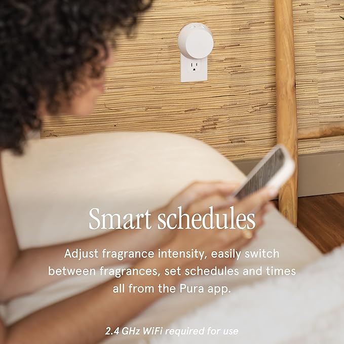 Pura - Smart Home Fragrance Device Starter Set - Pura 4 - Scent Diffuser for Home - Includes Fragrance Aroma Diffuser - Square Box, Parisian Cafe and Sugared Lemon Scent Refills