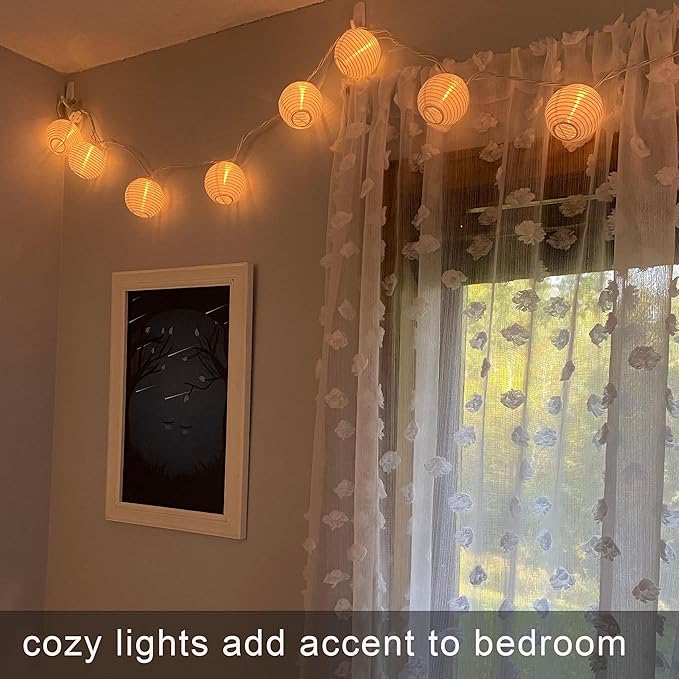 Lantern String Lights,Plug in & Connectable Decorative Lights,for Indoor & Outdoor Ambience Decoration,White Paper Lantern