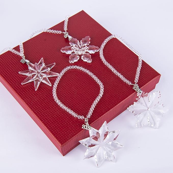 2025 Christmas Ornaments 4pcs Crystal Snowflake Ornament for Christmas Tree Hanging Pendant Crystal Sun Catcher Home Decor