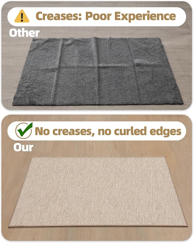 Color&Geometry Ultra-Thin Indoor Door Mat, 24"x36" Low-Profile Non-Slip Entryway Rug with Modern Geometric Texture, Washable Doormat for Indoor Entrance, Front Door, Khaki (Rolled-up NO Creases)