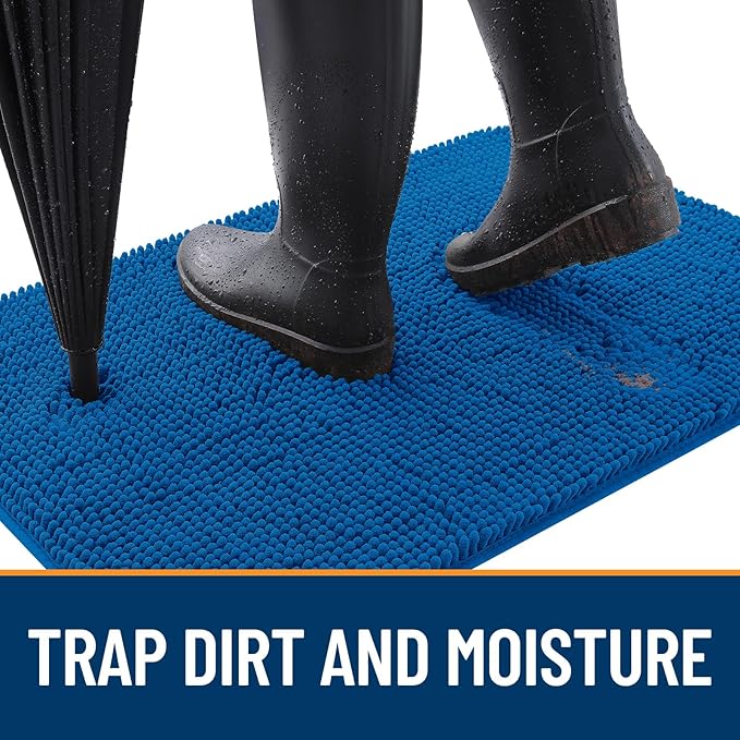 OLANLY Dog Door Mat for Muddy Paws 59x35, Absorbs Moisture and Dirt, Absorbent Non-Slip Washable Doormat, Quick Dry Chenille Mud Mat, Entry Indoor Entryway Carpet for Inside Floor, Deep Navy Blue