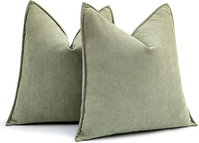 MIULEE Pack of 2 Sage Green Decorative Pillow Covers 20x20 Inch Soft Chenille Luxurious Couch Throw Pillows Farmhouse Cushion Covers with Elegant Design for Sofa Bedroom Living Room Home Decor