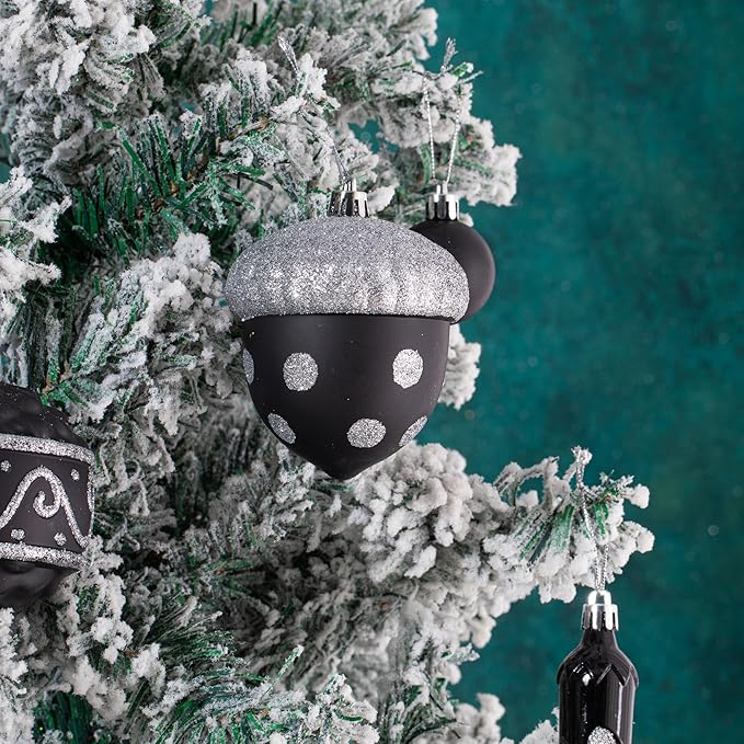 Fuovt 62pcs Black & Silver Christmas Balls Ornaments Set - 3.15" Big Christmas Balls - Shatterproof Plastic Decorative Baubles for Xmas Tree Decor Holiday, Wedding, Party Decoration (Black & Silver)