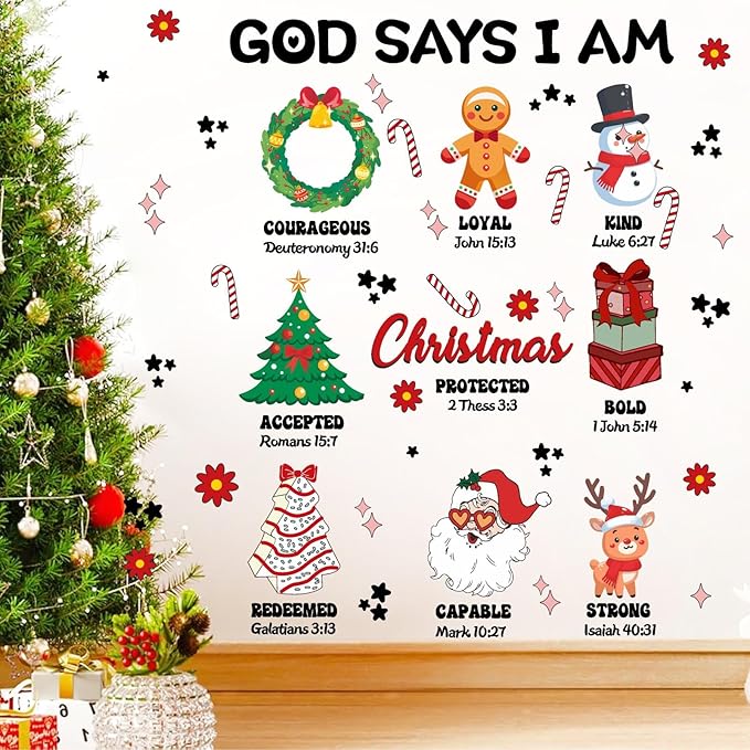 Christmas Wall Decals Christmas Quotes Wall Stickers Decoration Indoor Inspirational Kids Christmas Wall Stickers for Xmas Party Supply Santa Claus Decal for Bedroom Winter Holiday New Year Door Decor