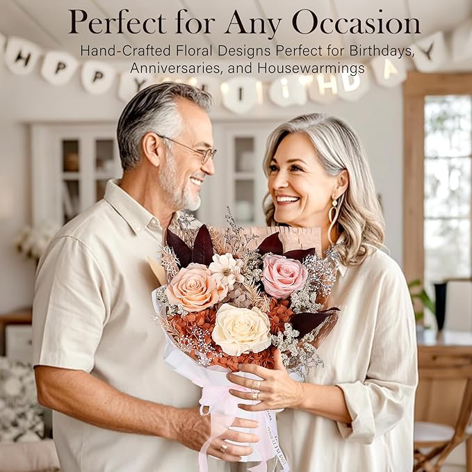 Preserved Bouquet of Flowers - Forever Flowers for Delivery, Real Eternal Roses for Her Mother Mom Grandma Wife Anniversary Birthday Gifts for Women, Champagne
