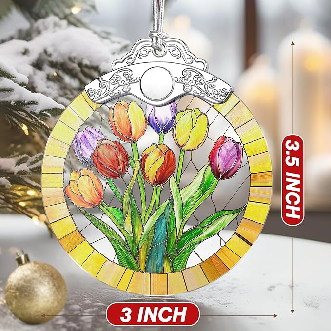 Tulip Flower Ornament – Christmas Decoration & Christmas Ornament; Stained Glass Holiday Decoration (Holiday Present, Bauble Present, Gift Idea, Gift Exchange) | Heirloom Keepsakes