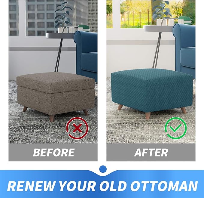 MAXIJIN Jacquard Ottoman Cover Slipcovers Folding Storage Stool Furniture Protector Cover Soft Thick Rectangle Foot Rest Slipcover with Elastic Bottom (Ottoman X-Large, Peacock Blue)