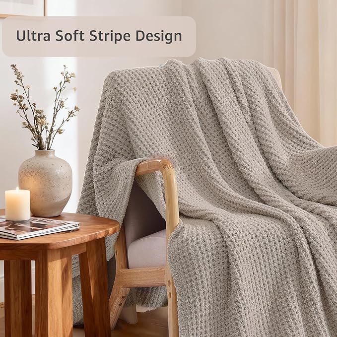 WRENSONGE Pineapple Stitch Throw Blanket, Sand Soft Cozy Fluffy Warm Hand Made Throw Blankets for Couch, Sofa, Chair, Bed, Camping, Picnic, Travel Lightweight Bed Blanket - 60"*80"