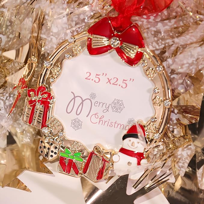 Christmas Tree Ornaments Home Decor Christmas Decorations Xmas Gifts Decorations Holiday Keepsake Gift Pendant Can Insert Photos (Gold Snowman-1)