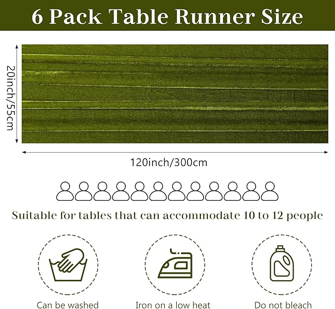 Velvet Table Runner 20 x 120 Inches 10ft Luxurious Thick Soft Velvet Christmas Thanksgiving Wedding Reception Table Runner for Party Reception Decorations(Olive Green, 6 Pack)