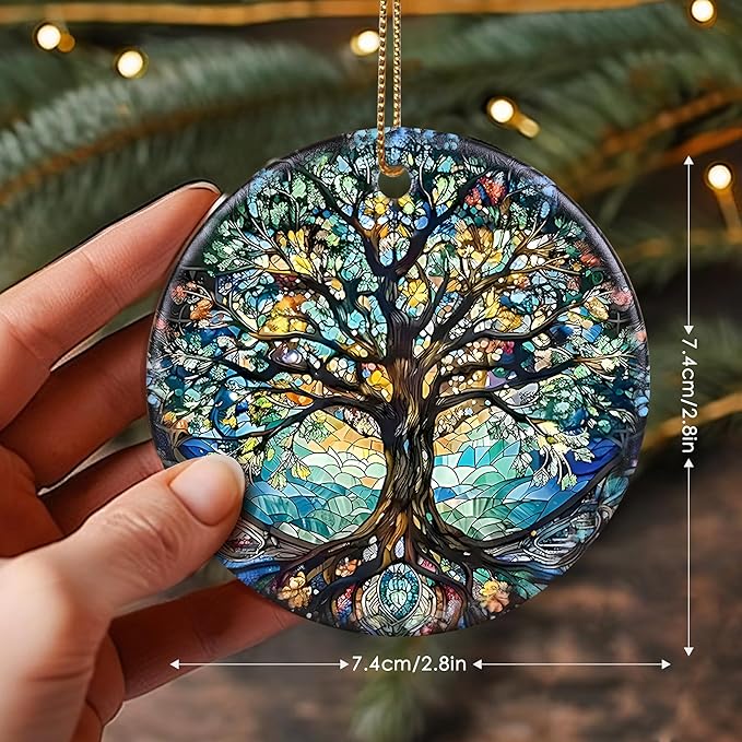 Stained Ceramic Tree of Life Ornament - Christmas Decorations and Holiday Present Ideas - Tree of Life Decor for Office, Room, Home
