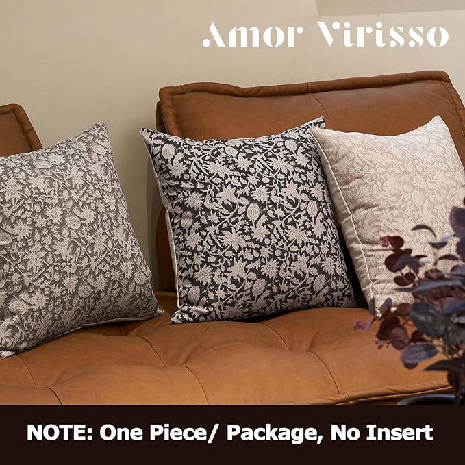 Amor Virisso Floral Throw Pillow Covers 18x18 Couch Pillows for Living Room Decorative Accent Pillow Covers Block Print Farmhouse Neutral Pillow Covers Sofa Pillows 1PC, Black