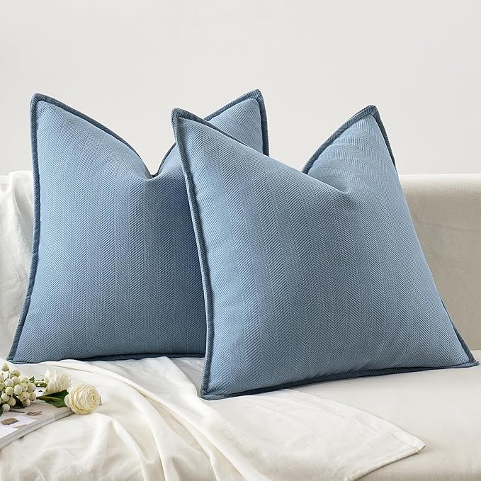 MIULEE Pack of 2 Light Blue Decorative Pillow Covers 26x26 Inch Soft Chenille Luxurious Couch Throw Pillows Farmhouse Cushion Covers Euro Shams with Elegant Design for Sofa Bed Living Room Home Decor
