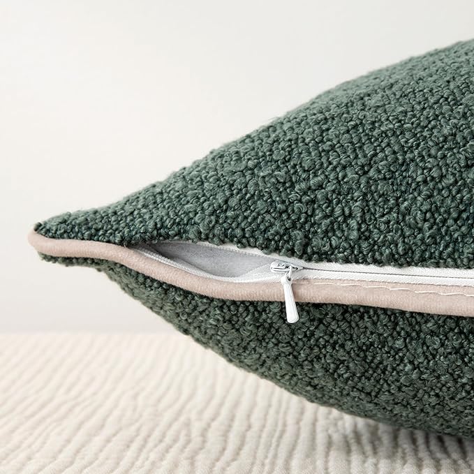 Amazon Basics Boucle Throw Pillow Covers for Couch, Living Room, Home Decor with Hidden Zipper, Green, 26×26in, Pack of 2