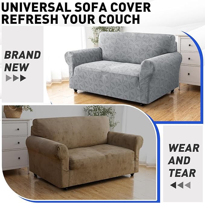YEMYHOM 1 Piece Stretch Chair Sofa Slipcovers Couch Covers for 1 Seat, Jacquard Armchair Covers with Non-Slip Elastic Bottom, Thickened Furniture Protector for Dogs Pets kids (Small, Light Gray）