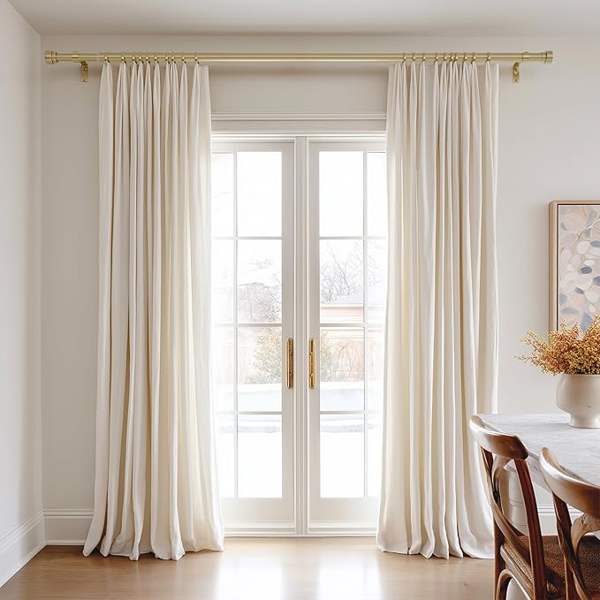 PORTRES Warm Gold Heavy Duty Curtain Rods for Windows 48 to 84 Inches Adjustable Length 1" Diameter Curtain Rod with Modern Decorative Finials for Outdoor Farmhouse Bedroom Kitchen Living Room
