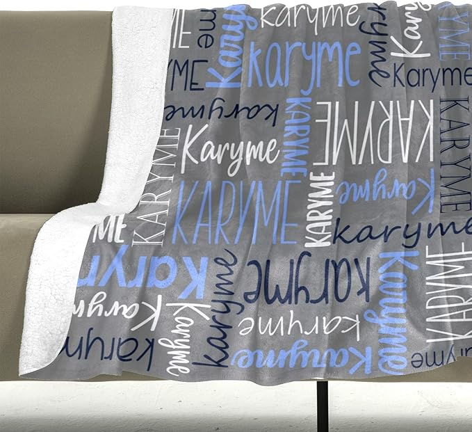 Personalized Blankets with Names Baby Gifts for Girls Boys Custom Soft Fleece and Sherpa Name Blanket for Kids and Adults Birthday for Daughter Son Granddaughter Grandson (Dark Grey)