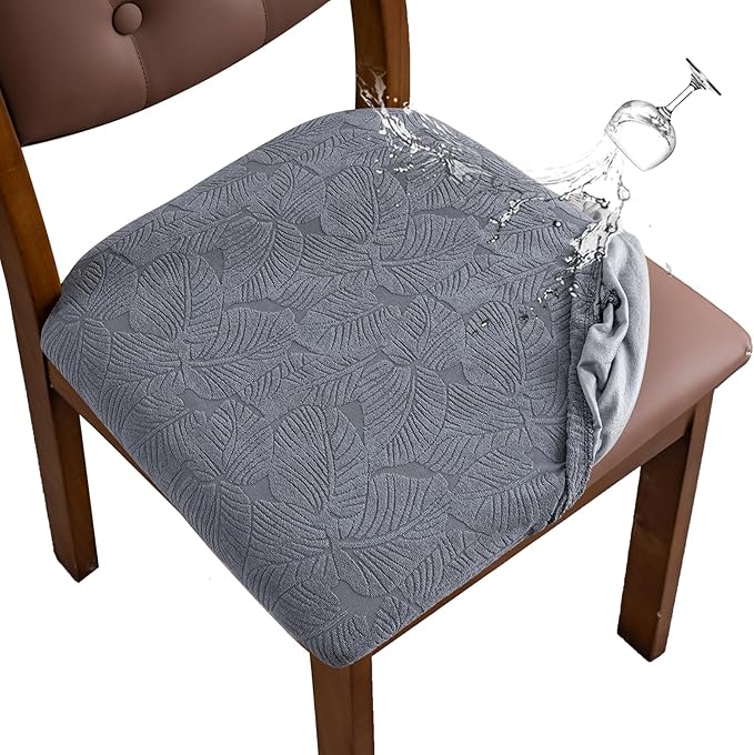 Waterproof Chair Seat Cover for Dining Room-Stretchy Washable Chair Seat Covers Set of 4-Kitchen Chair Seat Slipcovers Protector for Home Restaurant Banquet (Dark Gray,Large)